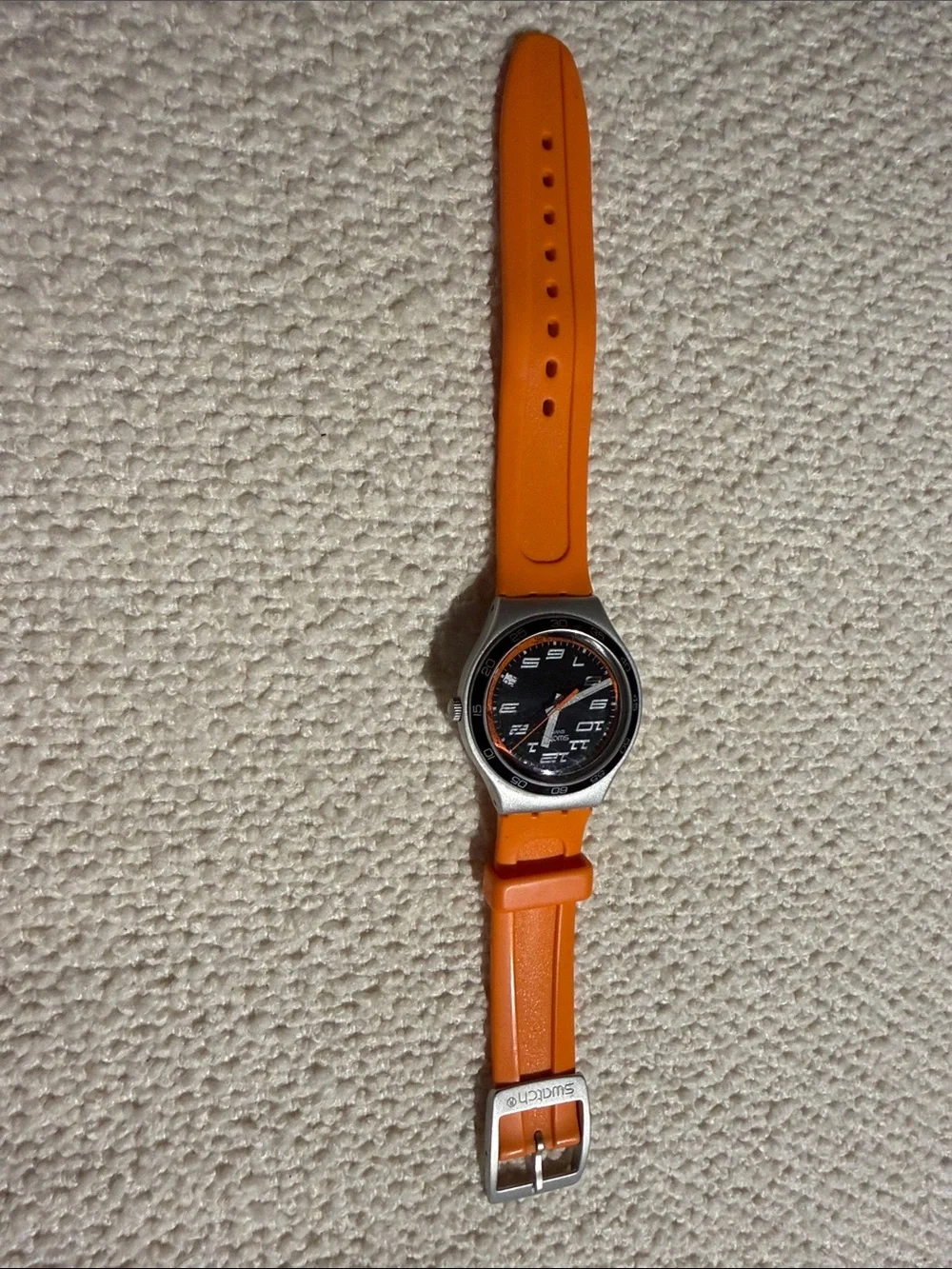 Swatch Orange Silicone Strap Watch with Black Dial